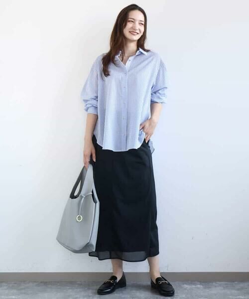 MK MICHEL KLEIN / エムケーミッシェルクラン シャツ・ブラウス | ストライプ柄サッカーシャツブラウス/洗える | 詳細4