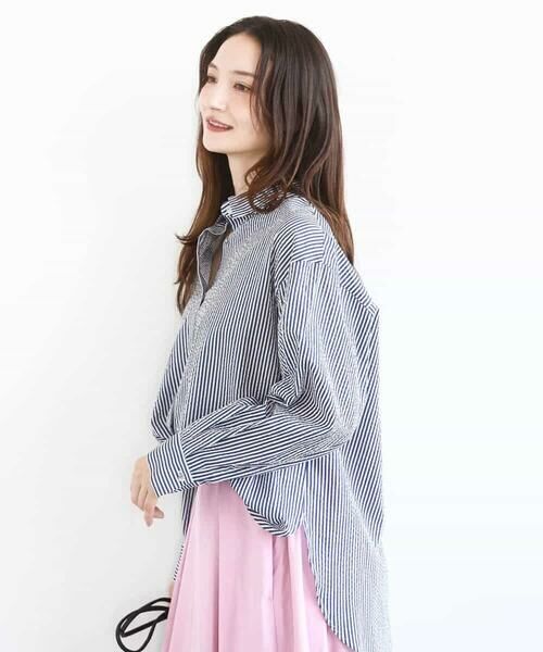 MK MICHEL KLEIN / エムケーミッシェルクラン シャツ・ブラウス | ストライプ柄サッカーシャツブラウス/洗える | 詳細6