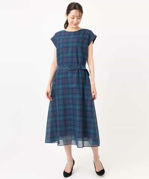 MK MICHEL KLEIN / エムケーミッシェルクラン ロング・マキシ丈ワンピース | [洗える]オーガンジーチェック柄フレアシルエットワンピース | 詳細27