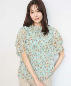 MK MICHEL KLEIN / エムケーミッシェルクラン シャツ・ブラウス | タックスリーブ花柄シフォンブラウス/洗える