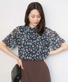 MK MICHEL KLEIN / エムケーミッシェルクラン シャツ・ブラウス | タックスリーブ花柄シフォンブラウス/洗える