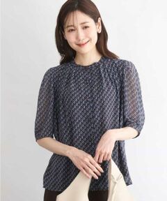 MK MICHEL KLEIN / エムケーミッシェルクラン シャツ・ブラウス | [洗える]幾何柄バンドカラー五分袖ブラウス