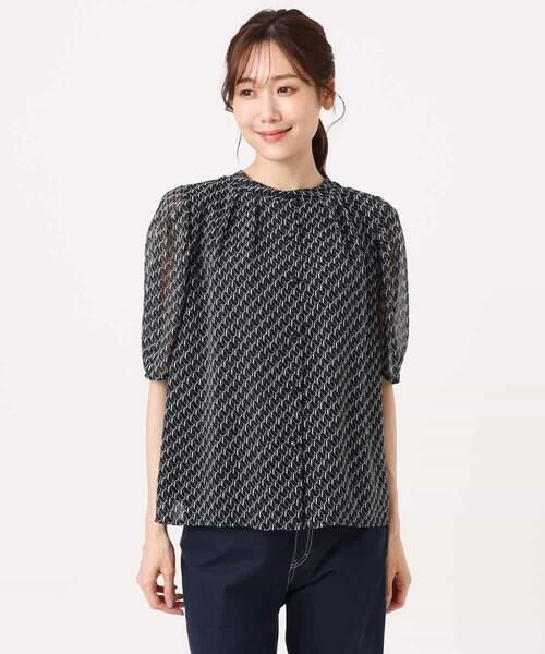 MK MICHEL KLEIN / エムケーミッシェルクラン シャツ・ブラウス | [洗える]幾何柄バンドカラー五分袖ブラウス | 詳細15