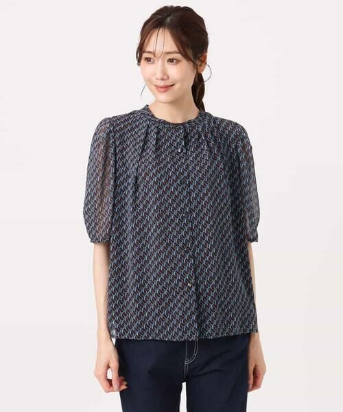 MK MICHEL KLEIN / エムケーミッシェルクラン シャツ・ブラウス | [洗える]幾何柄バンドカラー五分袖ブラウス | 詳細22