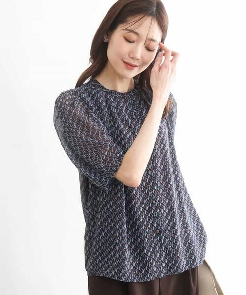 MK MICHEL KLEIN / エムケーミッシェルクラン シャツ・ブラウス | [洗える]幾何柄バンドカラー五分袖ブラウス | 詳細8