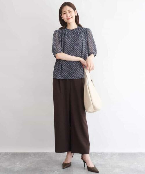 MK MICHEL KLEIN / エムケーミッシェルクラン シャツ・ブラウス | [洗える]幾何柄バンドカラー五分袖ブラウス | 詳細9