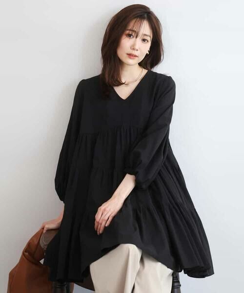 MK MICHEL KLEIN / エムケーミッシェルクラン シャツ・ブラウス | Vネックコットンシフォンチュニックブラウス/洗える | 詳細1