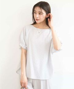 MK MICHEL KLEIN / エムケーミッシェルクラン シャツ・ブラウス | シアーチェック柄タックスリーブブラウス/洗える