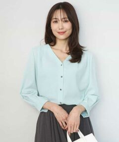 MK MICHEL KLEIN / エムケーミッシェルクラン シャツ・ブラウス | Vネックサテンブラウス/洗える