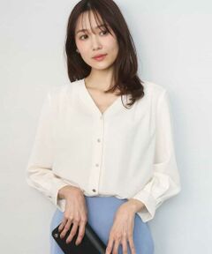 MK MICHEL KLEIN / エムケーミッシェルクラン シャツ・ブラウス | Vネックサテンブラウス/洗える