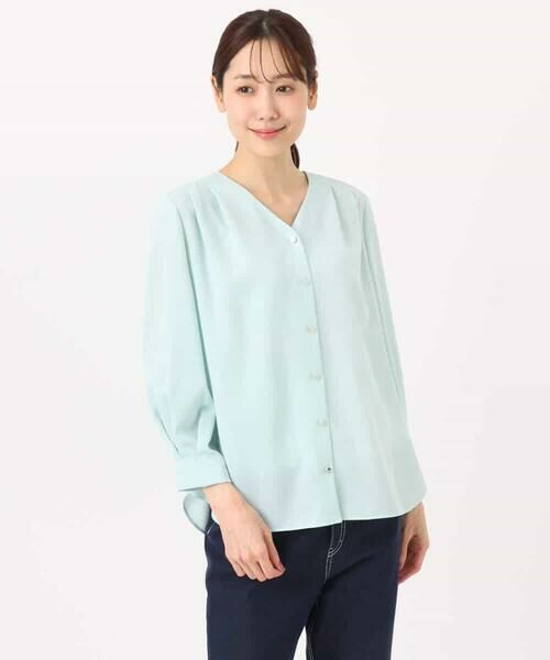 MK MICHEL KLEIN / エムケーミッシェルクラン シャツ・ブラウス | Vネックサテンブラウス/洗える | 詳細13