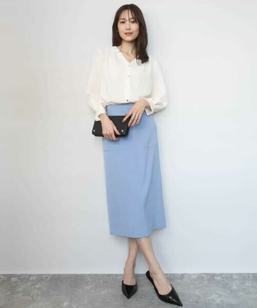 MK MICHEL KLEIN / エムケーミッシェルクラン シャツ・ブラウス | Vネックサテンブラウス/洗える | 詳細8