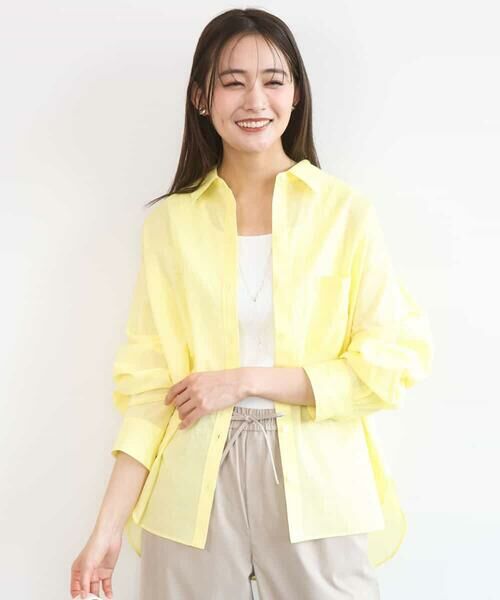 MK MICHEL KLEIN / エムケーミッシェルクラン シャツ・ブラウス | リネン混カラーシャツブラウス/接触冷感/洗える（ライトイエロー）