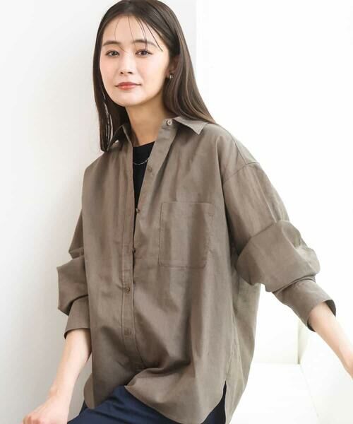 MK MICHEL KLEIN / エムケーミッシェルクラン シャツ・ブラウス | リネン混カラーシャツブラウス/接触冷感/洗える（ブラウン）