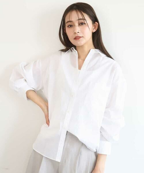 MK MICHEL KLEIN / エムケーミッシェルクラン シャツ・ブラウス | リネン混カラーシャツブラウス/接触冷感/洗える（ホワイト）