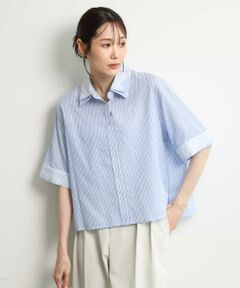 MK MICHEL KLEIN / エムケーミッシェルクラン シャツ・ブラウス | [洗える]ストライプレース五分袖シャツブラウス