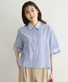 MK MICHEL KLEIN / エムケーミッシェルクラン シャツ・ブラウス | [洗える]ストライプレース五分袖シャツブラウス