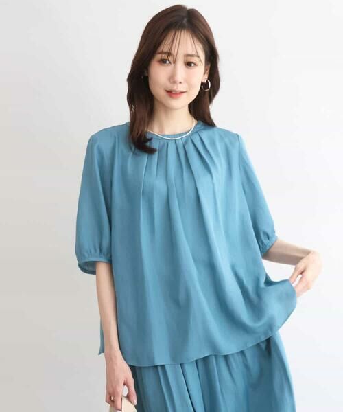 MK MICHEL KLEIN / エムケーミッシェルクラン シャツ・ブラウス | [UVカット/接触冷感/洗える]サテン フロントタックデザインブラウス | 詳細1