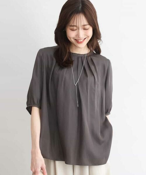 MK MICHEL KLEIN / エムケーミッシェルクラン シャツ・ブラウス | [UVカット/接触冷感/洗える]サテン フロントタックデザインブラウス | 詳細7