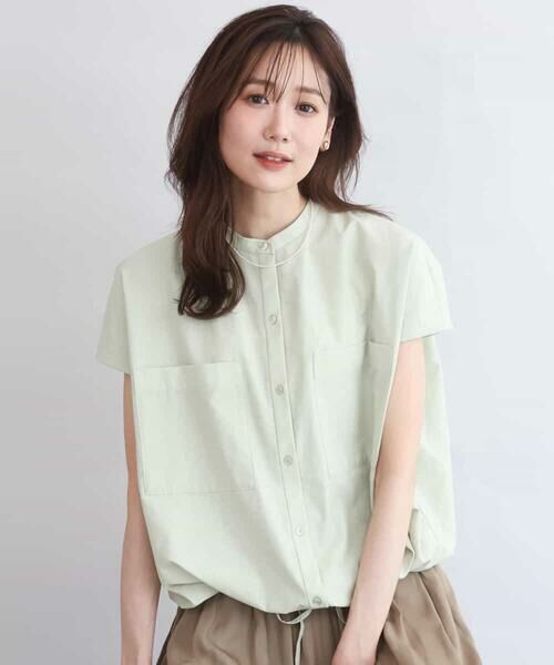 MK MICHEL KLEIN / エムケーミッシェルクラン シャツ・ブラウス | [接触冷感/洗える]ドロストデザインバンドカラーブラウス | 詳細1