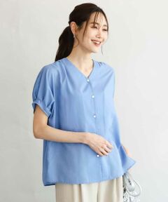 MK MICHEL KLEIN / エムケーミッシェルクラン シャツ・ブラウス | [洗える]Vネックタックスリーブブラウス