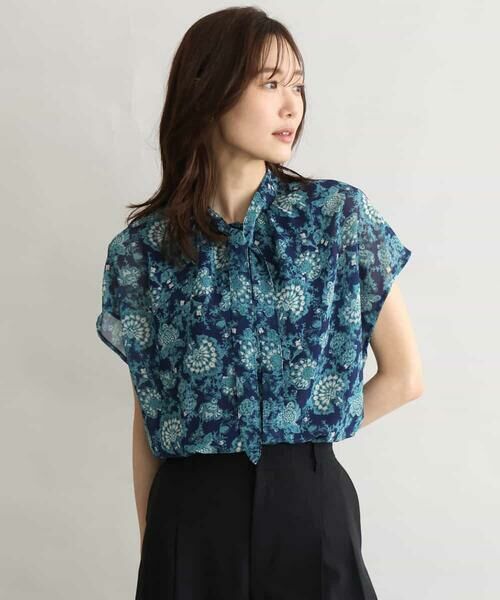 MK MICHEL KLEIN / エムケーミッシェルクラン シャツ・ブラウス | [洗える]更紗プリント花柄シフォンブラウス/前後2way | 詳細1