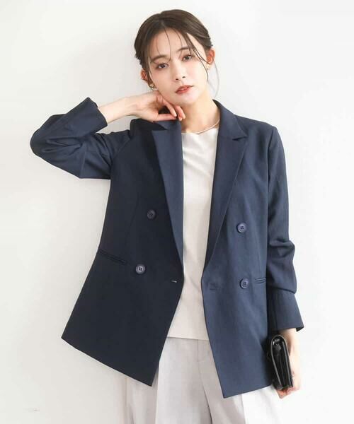 MK MICHEL KLEIN / エムケーミッシェルクラン テーラードジャケット | バイオヴィンテージツイル ダブルブレストジャケット/接触冷感/UVカット/速乾/洗える | 詳細4