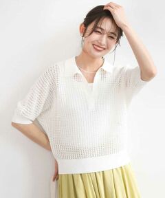 MK MICHEL KLEIN / エムケーミッシェルクラン ニット・セーター | レーシー柄編み衿付きニット/洗える