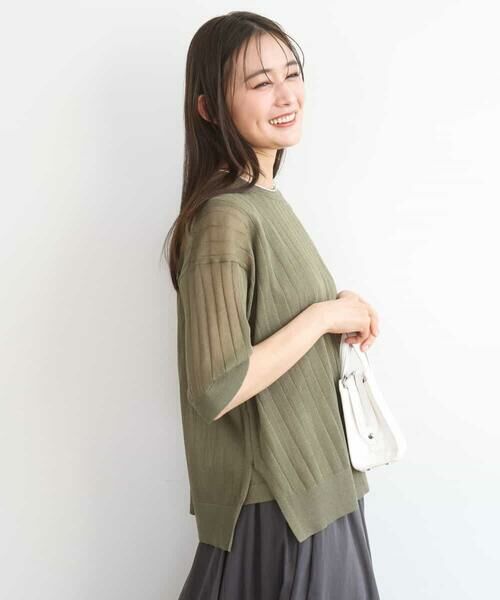 MK MICHEL KLEIN / エムケーミッシェルクラン ニット・セーター | ワイドリブシアーニット×タンクトップ ツインセット/洗える（カーキ）