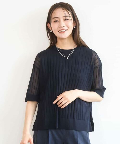 MK MICHEL KLEIN / エムケーミッシェルクラン ニット・セーター | ワイドリブシアーニット×タンクトップ ツインセット/洗える | 詳細11