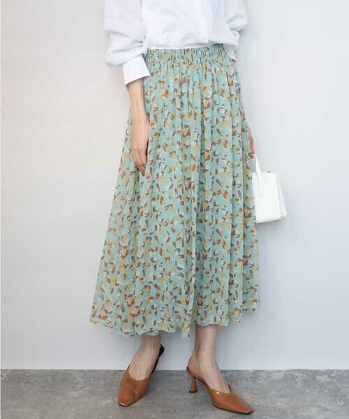 MK MICHEL KLEIN / エムケーミッシェルクラン ロング・マキシ丈スカート | 花柄シフォンスカート/洗える（ミント）
