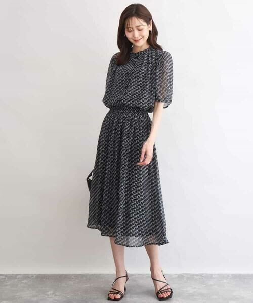 MK MICHEL KLEIN / エムケーミッシェルクラン ロング・マキシ丈スカート | [洗える]幾何柄シフォンスカート | 詳細4