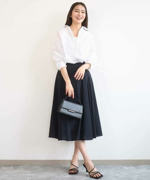 MK MICHEL KLEIN / エムケーミッシェルクラン ロング・マキシ丈スカート | シアーチェック柄フレアスカート/洗える | 詳細1