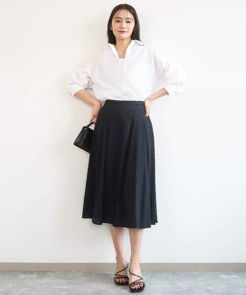 MK MICHEL KLEIN / エムケーミッシェルクラン ロング・マキシ丈スカート | シアーチェック柄フレアスカート/洗える | 詳細25