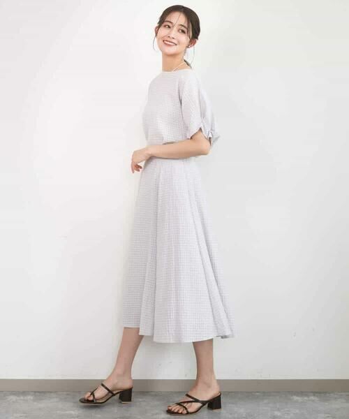 MK MICHEL KLEIN / エムケーミッシェルクラン ロング・マキシ丈スカート | シアーチェック柄フレアスカート/洗える | 詳細7