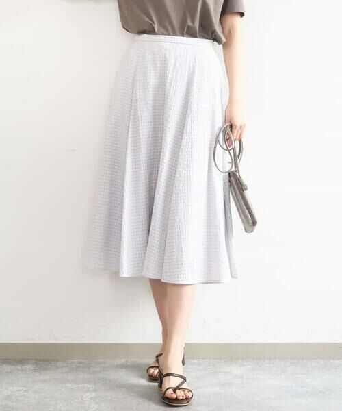 MK MICHEL KLEIN / エムケーミッシェルクラン ロング・マキシ丈スカート | シアーチェック柄フレアスカート/洗える(ライトグレー)