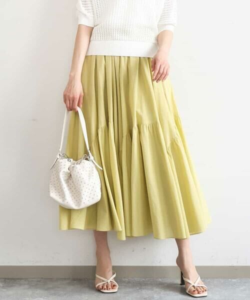 MK MICHEL KLEIN / エムケーミッシェルクラン ロング・マキシ丈スカート | コットンシフォンギャザースカート/洗える(イエロー)