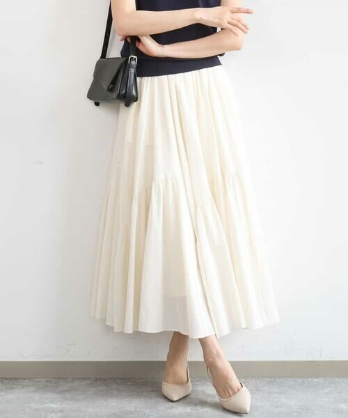 MK MICHEL KLEIN / エムケーミッシェルクラン ロング・マキシ丈スカート | コットンシフォンギャザースカート/洗える(アイボリー)