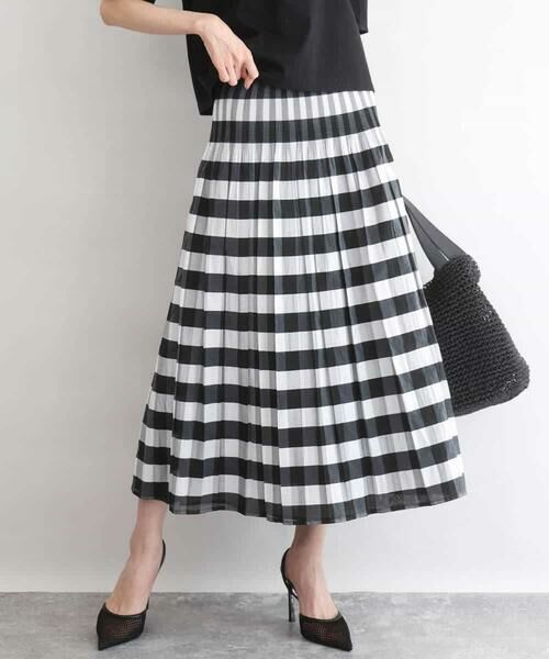 MK MICHEL KLEIN / エムケーミッシェルクラン ロング・マキシ丈スカート | [洗える]シアーチェックストライプ柄リバーシブルスカート | 詳細1