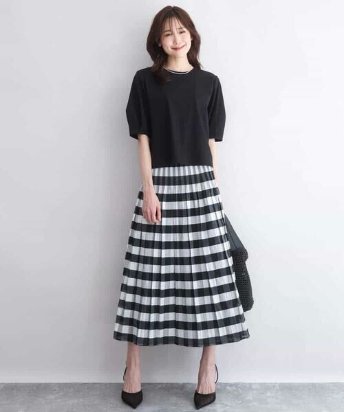 MK MICHEL KLEIN / エムケーミッシェルクラン ロング・マキシ丈スカート | [洗える]シアーチェックストライプ柄リバーシブルスカート | 詳細2