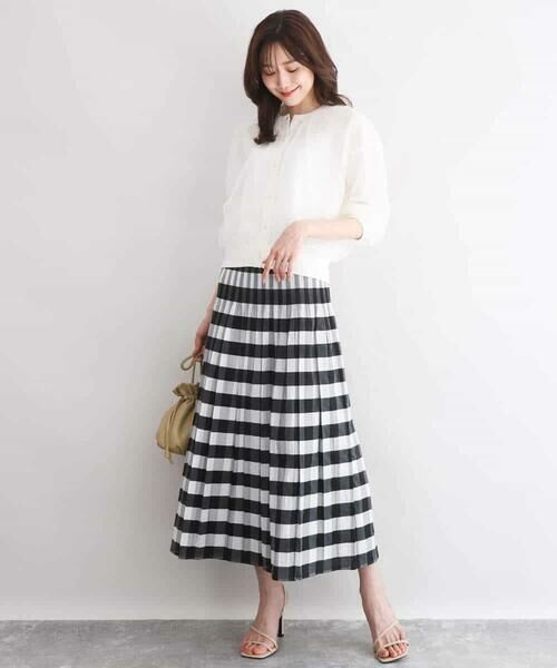 MK MICHEL KLEIN / エムケーミッシェルクラン ロング・マキシ丈スカート | [洗える]シアーチェックストライプ柄リバーシブルスカート | 詳細6