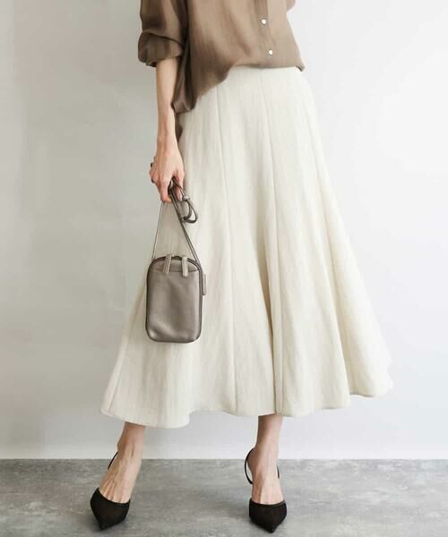 MK MICHEL KLEIN / エムケーミッシェルクラン ロング・マキシ丈スカート | [UVカット/洗える]リネン混フレアースカート（ベージュ）