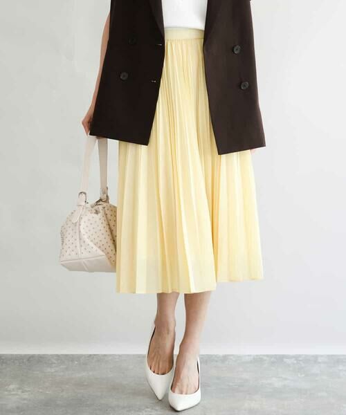 MK MICHEL KLEIN / エムケーミッシェルクラン ロング・マキシ丈スカート | [洗える]プリーツデザインスカート（ライトイエロー）