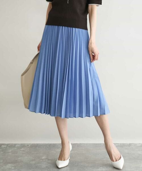 MK MICHEL KLEIN / エムケーミッシェルクラン ロング・マキシ丈スカート | [洗える]プリーツデザインスカート（ライトブルー）