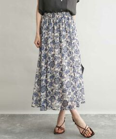 MK MICHEL KLEIN / エムケーミッシェルクラン ロング・マキシ丈スカート | [洗える]更紗プリント花柄シフォンスカート