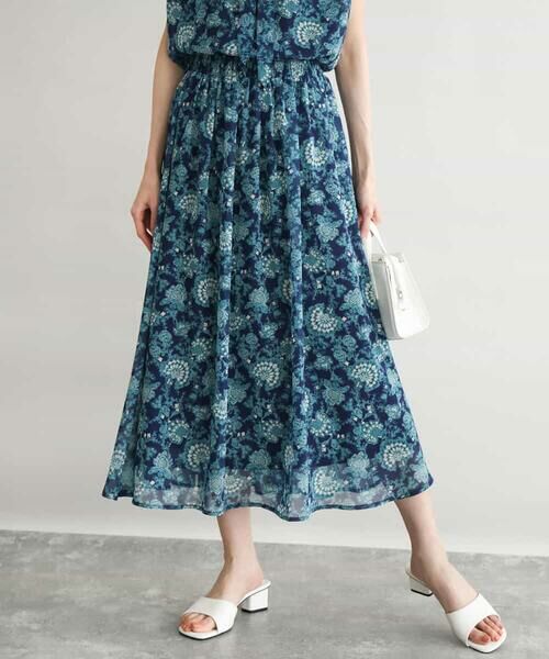 MK MICHEL KLEIN / エムケーミッシェルクラン ロング・マキシ丈スカート | [洗える]更紗プリント花柄シフォンスカート | 詳細1