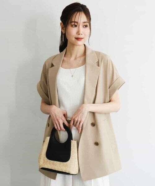 MK MICHEL KLEIN / エムケーミッシェルクラン セットアップ | [洗える]リネンライクストレッチ フレンチスリーブジャケット | 詳細1