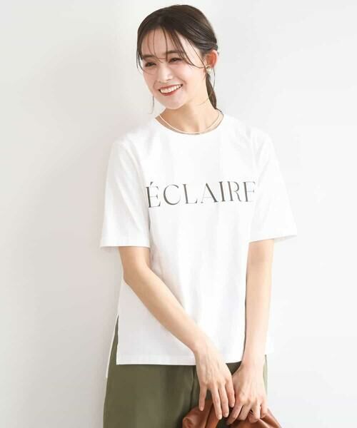 MK MICHEL KLEIN / エムケーミッシェルクラン カットソー | ニュアンス配色コットンロゴTシャツ/洗える（ホワイト）
