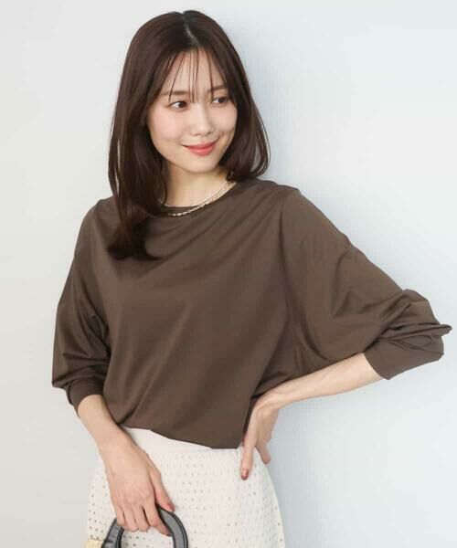 MK MICHEL KLEIN / エムケーミッシェルクラン カットソー | シルケット天竺リラックスカットソー/接触冷感/洗える（ブラウン）