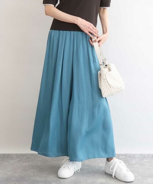 MK MICHEL KLEIN / エムケーミッシェルクラン その他パンツ | [UVカット/接触冷感/洗える]サテンワイドパンツ（ターコイズ）